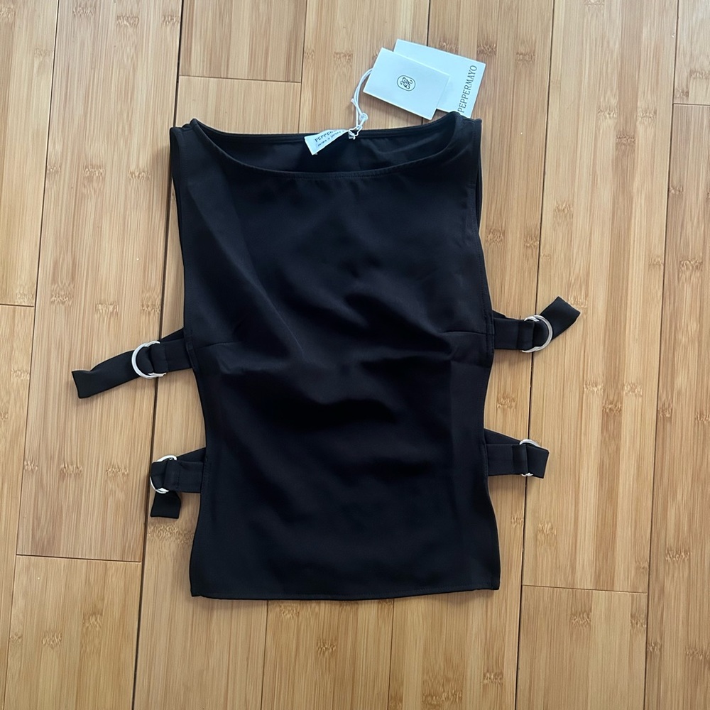 Peppermayo Black Tank Top with Side Buckles